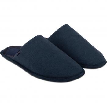 Navy Jersey Mule Slippers with Check Interior