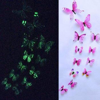 Glow in the Dark 3D Butterfly Wall Stickers (Set of 12)
