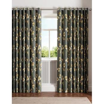 Wild Iris Lined Curtain (Charcoal), 228 cm W × 137 cm D