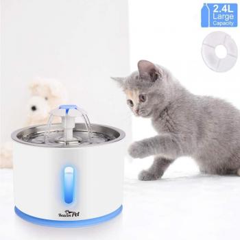 PetStream 2.4L Automatic Water Fountain – Dual‑Pet Stainless Steel, LED Illumination