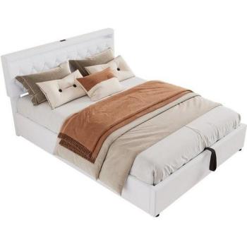Lit avec Tiroirs en Chenille 140x200 Beige