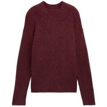 TOM TAILOR Denim Stehkragen Strickpullover, Rippstruktur tawny port red melange