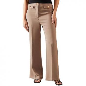 Taupe Women's Petite Military Style Trouser with Button Tab & Kickflair – Size 20