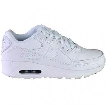 Nike Mädchen AIR MAX 90 LTR (GS) Laufschuh, Weiß/Weiß-Metallic Silber-Weiß