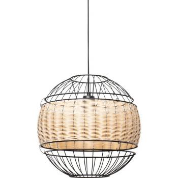 Lampada a sospensione Emir nera in acciaio con rattan 38 cm