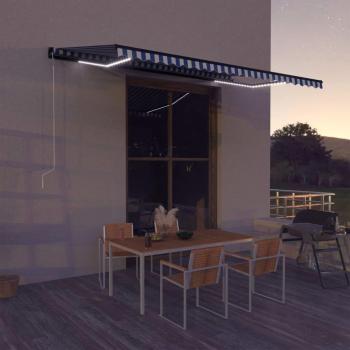 VidaXL Faltmarkise mit Windsensor und LED 500x300 cm Blau und Weiß