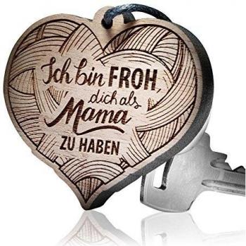 Nussbaum-Holz Schlüsselanhänger „Ich bin froh, Dich als Mama zu haben“ – SchenkYOU®