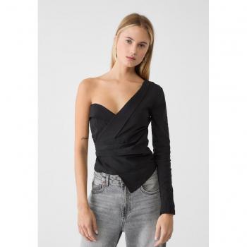 Top nero asimmetrico con spalla scoperta S