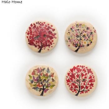 30mm 2 Hole Mixed Wooden Buttons, 20pcs for Clothing Crafts