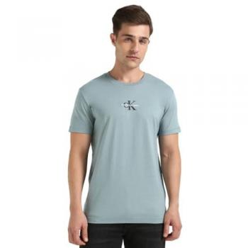 Calvin Klein T-Shirt, Green Plain Cotton, L