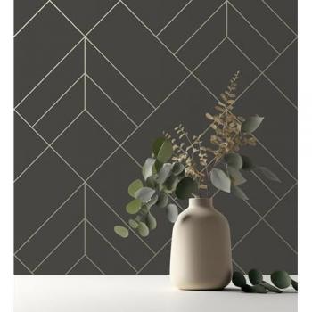 Papel pintado Art déco rombos dorados sobre fondo marrón pardo