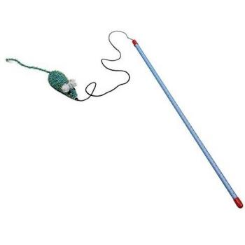 Varita interactiva con ratón azul para gatos