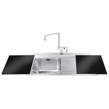 Lavello incasso 1 vasca e gocciolatoio destro con taglieri in vetro nero Smeg LI91ND inox