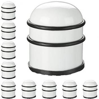 Topes de puerta pesados, 10 unidades, acero inoxidable y goma, freno alto, redondo, 7cm ø, color blanco