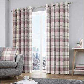 Balmoral Check Blush Eyelet Curtains Panel