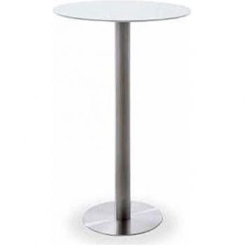 Table Bar Ronde en Acier Brossé et Céramique Blanche