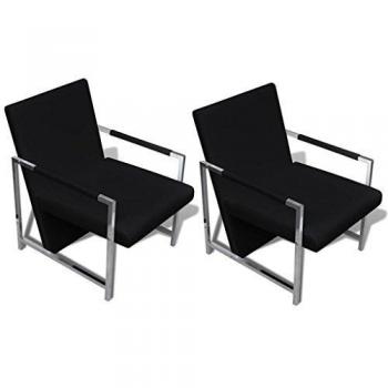2 pcs Black Faux Leather Armchairs with Chrome Frame