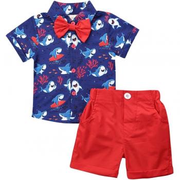 Ensemble d'été pour enfants, 2 pièces, chemise + short, imprimé requin