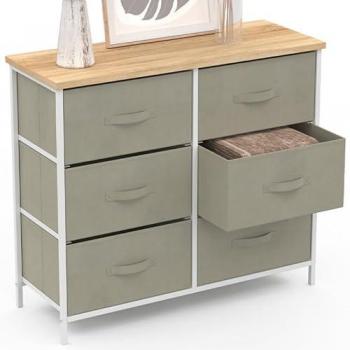 Armadio Piatta 80 cm 6 Cassetti Grigio Chiaro con Copertura Legno