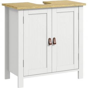 Bureau d’angle KleanSpace : meuble salle de bain sur pied, 2 portes, étagère en MDF bois clair