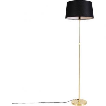 Lámpara de pie elegante oro/latón con pantalla de lino negro 45cm