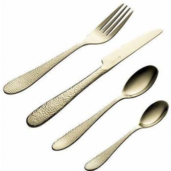 Viners 0302.447 Premium 16‑Pcs Stainless Steel Cutlery with Champagne Hammered Finish – Gold