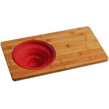 Red Bamboo Silicone Chopping Board with Collapsible Colander