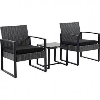 Outsunny PE‑Rattan Set – Schwarzes 2‑Personen‑Gartenmöbel