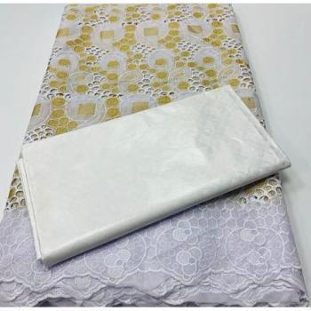 Tissu Bazin Africain Riche Brodé, Voile Suisse Combo, Dentelle Coton