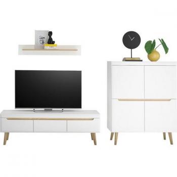 Furn.Design Isgard: Skandinavische Wohnkombination Weiß Matt, 3‑Stück, 287 cm