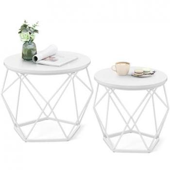 Table basse ronde, blanc neige et blanc nuage, plateau amovible