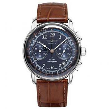 Zeppelin Armbanduhr LZ126 Los Angeles Blau Braun Silber Chronograph Analoguhr 42 mm