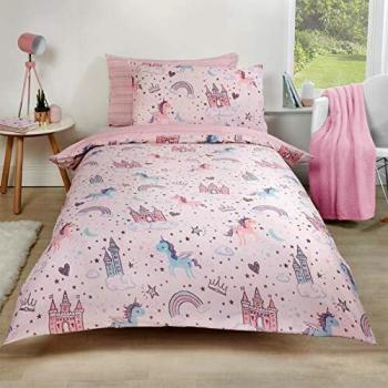 Dreamscene Unicorn Kingdom Duvet Set, Single, Blush Pink, NEW / FAULTY