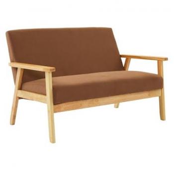 Sofá-banco 2 plazas de pana marrón con patas de madera, Isak, 114x69.5x73 cm