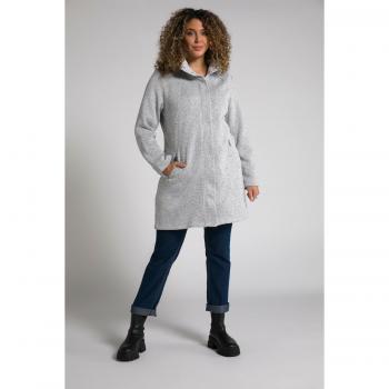 Giacca lunga con cerniera e cappuccio, Donna, Grigio, Taglia: 60/62, Poliestere