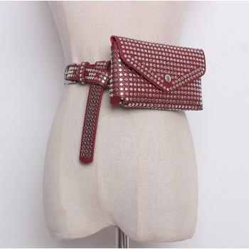 Bolso riñonera de lujo para mujer, pequeño, con remaches y estilo punk, WHDV0632