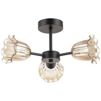 Matte Black Ceiling Spotlight with Amber Floral Shade