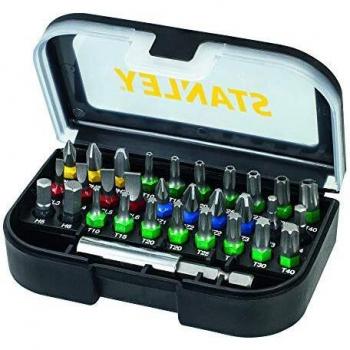 STANLEY STA60490-XJ Coffret Boîte compacte 30 vissage de 25 mm avec la présence d'un Code Couleur + 1 Porte-Embout, Noir