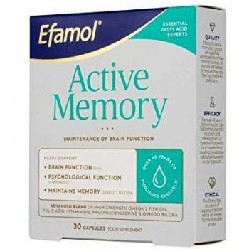 Gélules de Mémoire Active Efamol, 30 gélules Omega 3 et Ginkgo Biloba
