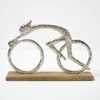 Mango Wood Base Aluminium Cyclist Ornament