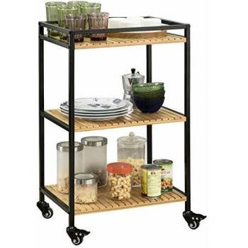 Classic Brown Three-Stage Metal Bamboo Serving Skid