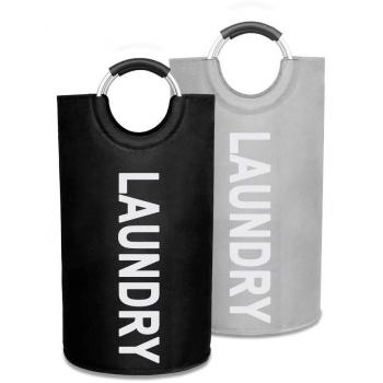 Rayuda Dual Portable Large Laundry Baskets with Aluminum Handle, 2 Pairs, Green PE Fabric and No Smell Laundry Bags