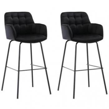 Lot de 2 tabourets de bar en velours et métal