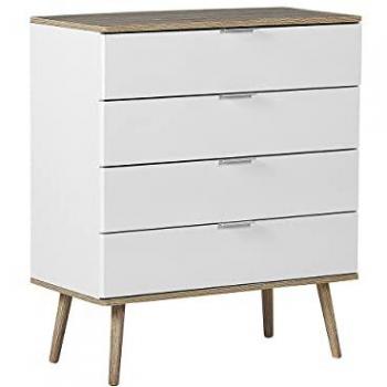 Cómoda moderna blanca de MDF 93 x 79 cm con patas de madera clara