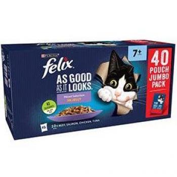 Felix As Good As It Looks Senior Cat Food Mixed Meat Selection in Jelly Pouch 40x100g