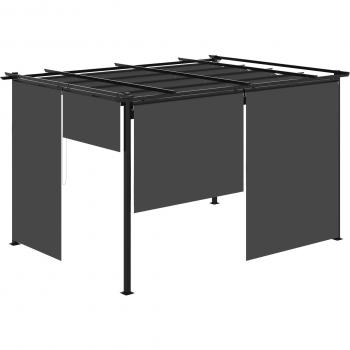 Pérgola de Jardín 4x3 m con Techo Retráctil y 4 Cortinas Enrollables de Poliéster