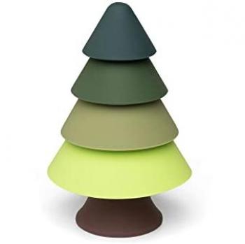 Jouet à empiler sapin en silicone alimentaire 7 pièces vert, rose et bleu