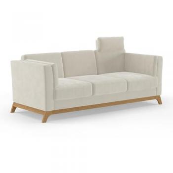 3-Sitzer Sofa Viva, Eichenholzrahmen, Kopfstütze, elfenbein