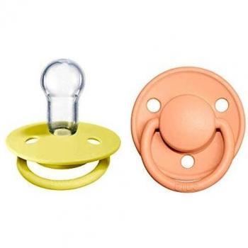 Tétine BIBS De Lux, lot de 2, silicone, tétine danoise en forme de cerise. Sans BPA. (Sunshine / Peach Sunset, taille 6-18)