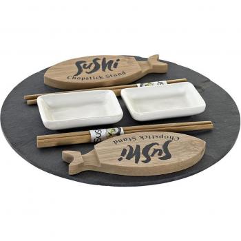 Pack 9 piezas Sushi DKD: Decoración Oriental en Negro y Bambú